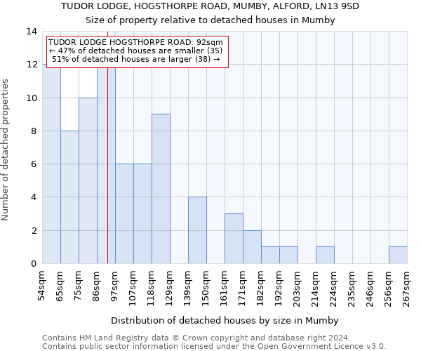 TUDOR LODGE, HOGSTHORPE ROAD, MUMBY, ALFORD, LN13 9SD: Size of property relative to detached houses in Mumby