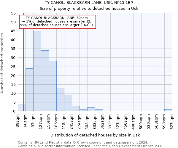 TY CANOL, BLACKBARN LANE, USK, NP15 1BP: Size of property relative to detached houses in Usk