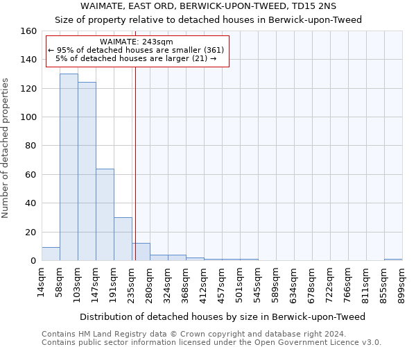 WAIMATE, EAST ORD, BERWICK-UPON-TWEED, TD15 2NS: Size of property relative to detached houses in Berwick-upon-Tweed