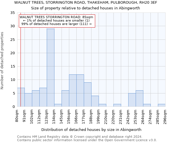 WALNUT TREES, STORRINGTON ROAD, THAKEHAM, PULBOROUGH, RH20 3EF: Size of property relative to detached houses in Abingworth