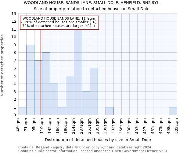 WOODLAND HOUSE, SANDS LANE, SMALL DOLE, HENFIELD, BN5 9YL: Size of property relative to detached houses in Small Dole