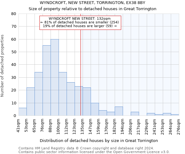 WYNDCROFT, NEW STREET, TORRINGTON, EX38 8BY: Size of property relative to detached houses in Great Torrington