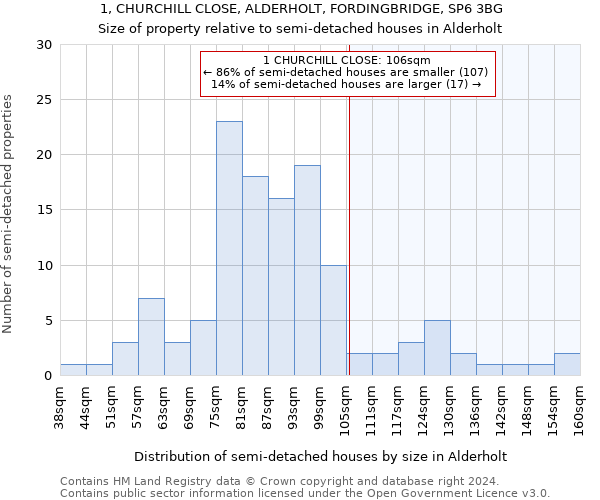 1, CHURCHILL CLOSE, ALDERHOLT, FORDINGBRIDGE, SP6 3BG: Size of property relative to detached houses in Alderholt