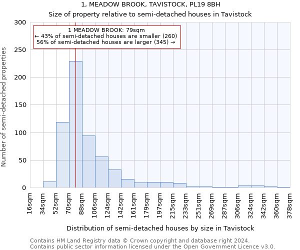 1, MEADOW BROOK, TAVISTOCK, PL19 8BH: Size of property relative to detached houses in Tavistock