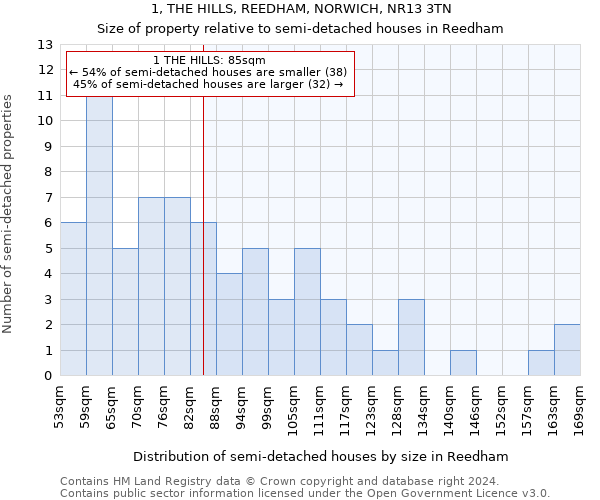 1, THE HILLS, REEDHAM, NORWICH, NR13 3TN: Size of property relative to detached houses in Reedham