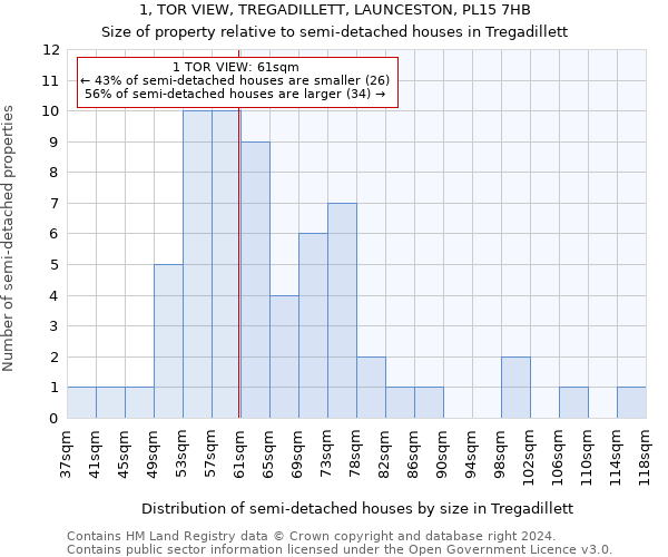 1, TOR VIEW, TREGADILLETT, LAUNCESTON, PL15 7HB: Size of property relative to detached houses in Tregadillett