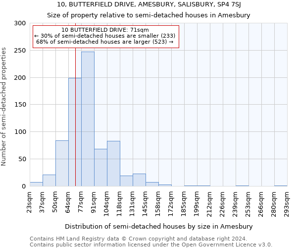 10, BUTTERFIELD DRIVE, AMESBURY, SALISBURY, SP4 7SJ: Size of property relative to detached houses in Amesbury