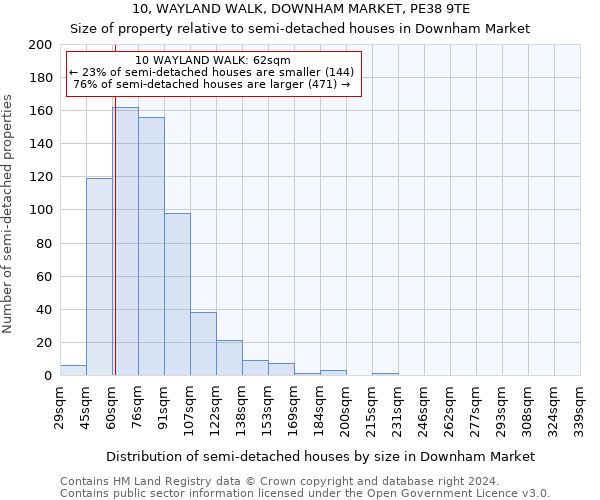 10, WAYLAND WALK, DOWNHAM MARKET, PE38 9TE: Size of property relative to detached houses in Downham Market