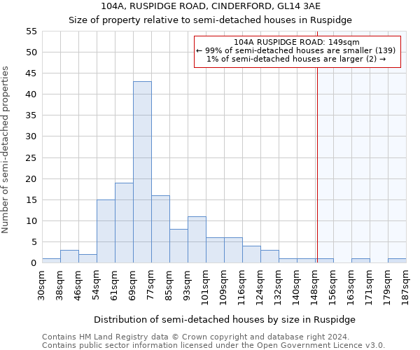 104A, RUSPIDGE ROAD, CINDERFORD, GL14 3AE: Size of property relative to detached houses in Ruspidge