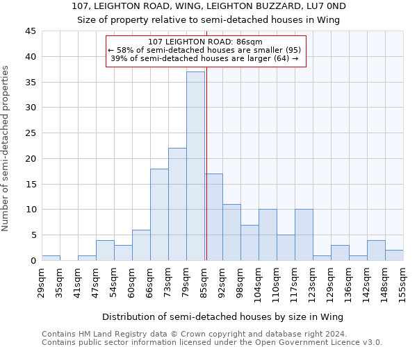 107, LEIGHTON ROAD, WING, LEIGHTON BUZZARD, LU7 0ND: Size of property relative to detached houses in Wing