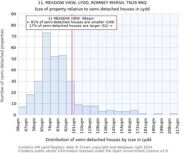 11, MEADOW VIEW, LYDD, ROMNEY MARSH, TN29 9NQ: Size of property relative to detached houses in Lydd