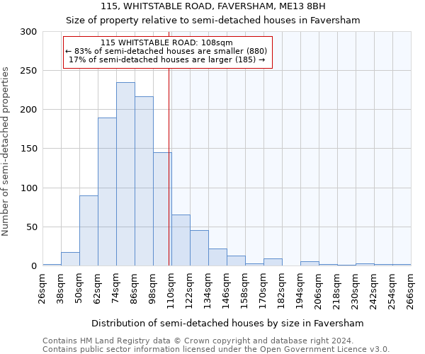 115, WHITSTABLE ROAD, FAVERSHAM, ME13 8BH: Size of property relative to detached houses in Faversham