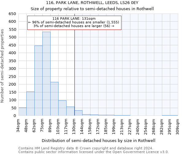 116, PARK LANE, ROTHWELL, LEEDS, LS26 0EY: Size of property relative to detached houses in Rothwell