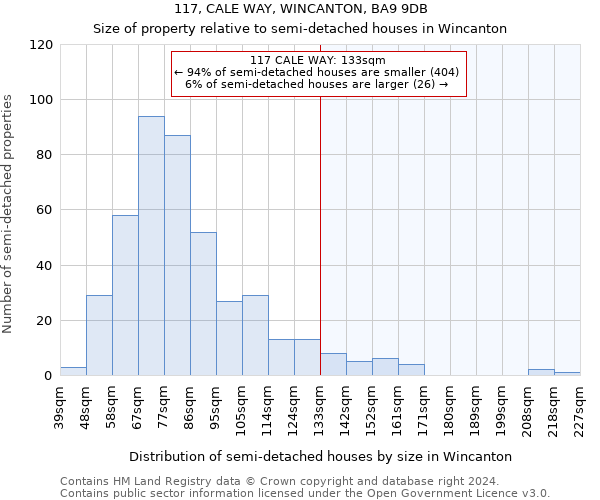 117, CALE WAY, WINCANTON, BA9 9DB: Size of property relative to detached houses in Wincanton