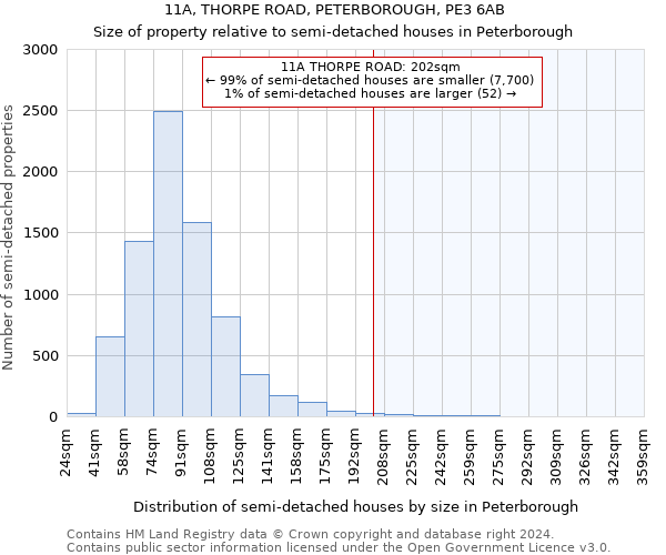 11A, THORPE ROAD, PETERBOROUGH, PE3 6AB: Size of property relative to detached houses in Peterborough