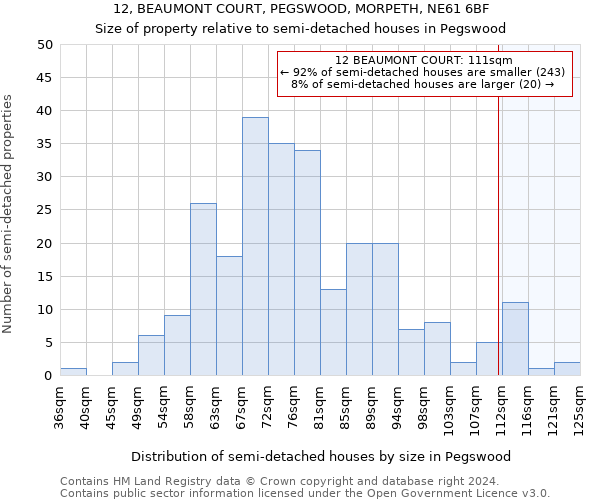 12, BEAUMONT COURT, PEGSWOOD, MORPETH, NE61 6BF: Size of property relative to detached houses in Pegswood