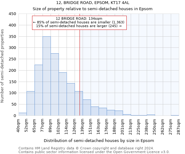 12, BRIDGE ROAD, EPSOM, KT17 4AL: Size of property relative to detached houses in Epsom