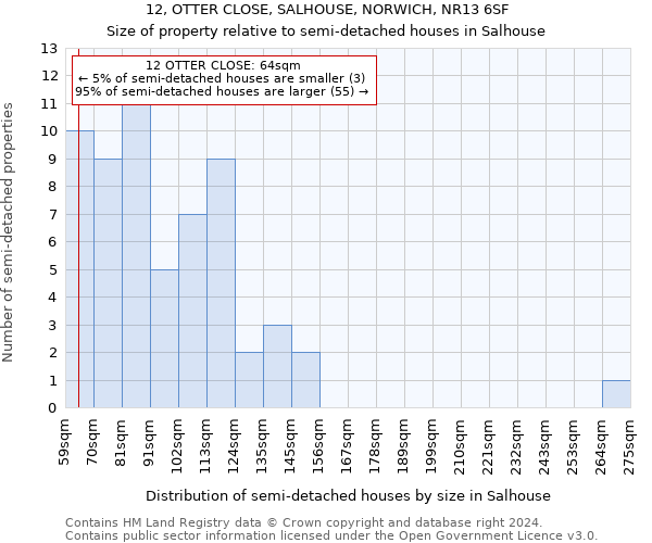 12, OTTER CLOSE, SALHOUSE, NORWICH, NR13 6SF: Size of property relative to detached houses in Salhouse