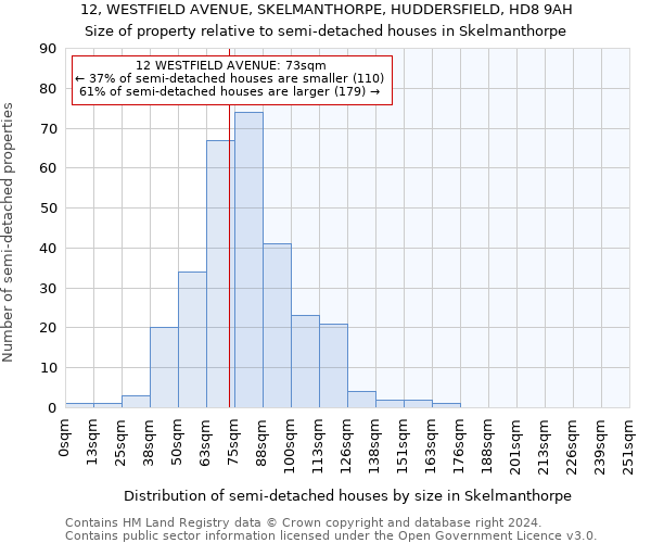 12, WESTFIELD AVENUE, SKELMANTHORPE, HUDDERSFIELD, HD8 9AH: Size of property relative to detached houses in Skelmanthorpe