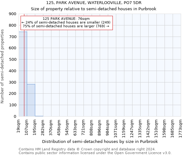 125, PARK AVENUE, WATERLOOVILLE, PO7 5DR: Size of property relative to detached houses in Purbrook