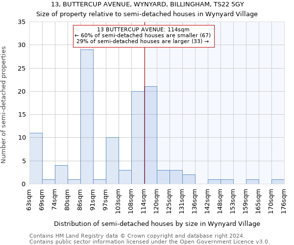 13, BUTTERCUP AVENUE, WYNYARD, BILLINGHAM, TS22 5GY: Size of property relative to detached houses in Wynyard Village