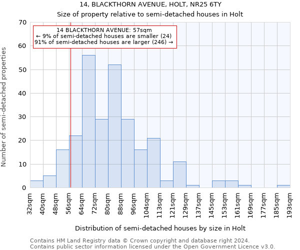 14, BLACKTHORN AVENUE, HOLT, NR25 6TY: Size of property relative to detached houses in Holt