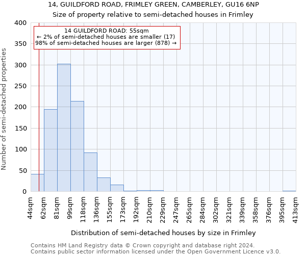 14, GUILDFORD ROAD, FRIMLEY GREEN, CAMBERLEY, GU16 6NP: Size of property relative to detached houses in Frimley