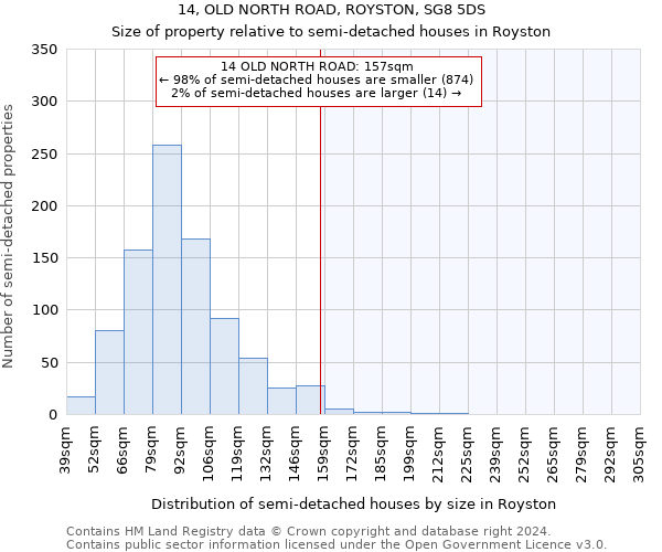 14, OLD NORTH ROAD, ROYSTON, SG8 5DS: Size of property relative to detached houses in Royston