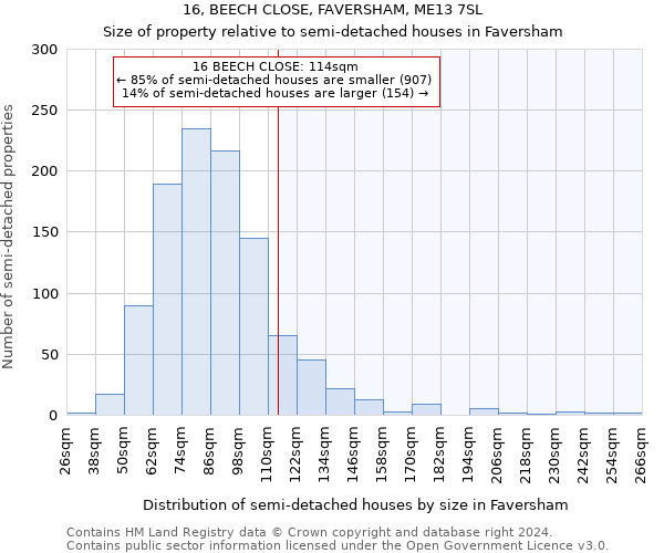 16, BEECH CLOSE, FAVERSHAM, ME13 7SL: Size of property relative to detached houses in Faversham