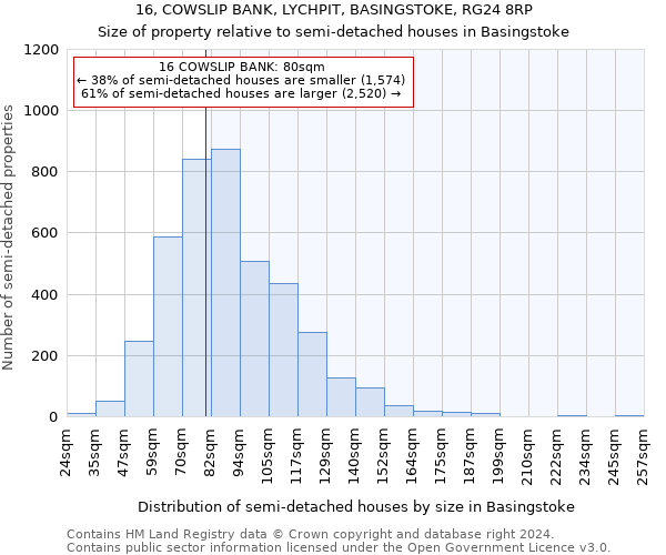 16, COWSLIP BANK, LYCHPIT, BASINGSTOKE, RG24 8RP: Size of property relative to detached houses in Basingstoke