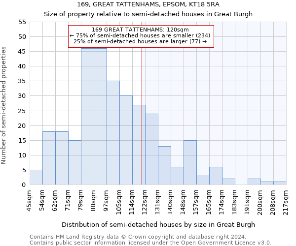 169, GREAT TATTENHAMS, EPSOM, KT18 5RA: Size of property relative to detached houses in Great Burgh