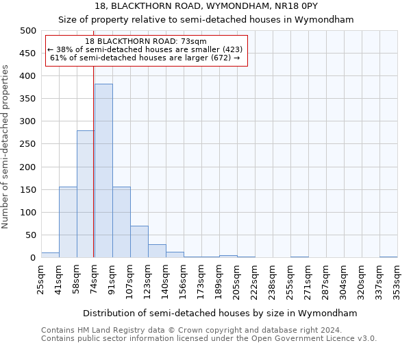 18, BLACKTHORN ROAD, WYMONDHAM, NR18 0PY: Size of property relative to detached houses in Wymondham