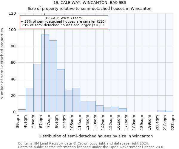 19, CALE WAY, WINCANTON, BA9 9BS: Size of property relative to detached houses in Wincanton