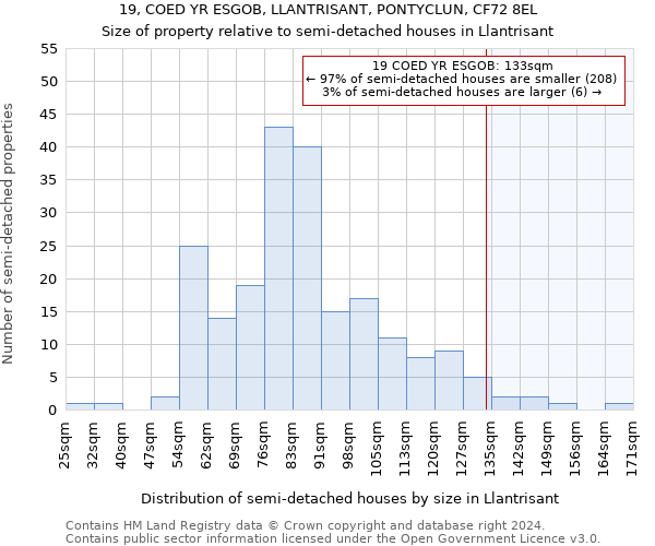 19, COED YR ESGOB, LLANTRISANT, PONTYCLUN, CF72 8EL: Size of property relative to detached houses in Llantrisant