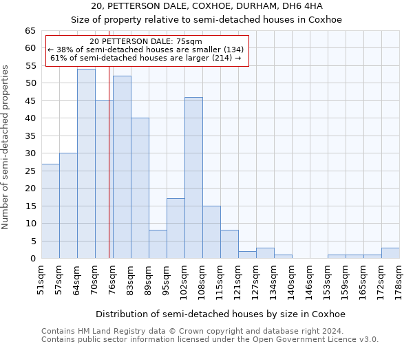 20, PETTERSON DALE, COXHOE, DURHAM, DH6 4HA: Size of property relative to detached houses in Coxhoe