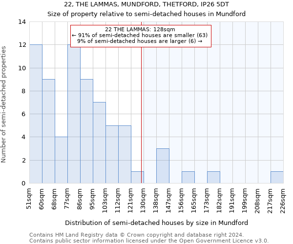 22, THE LAMMAS, MUNDFORD, THETFORD, IP26 5DT: Size of property relative to detached houses in Mundford