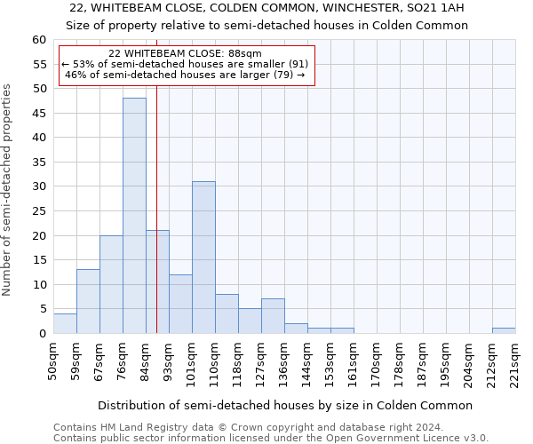 22, WHITEBEAM CLOSE, COLDEN COMMON, WINCHESTER, SO21 1AH: Size of property relative to detached houses in Colden Common