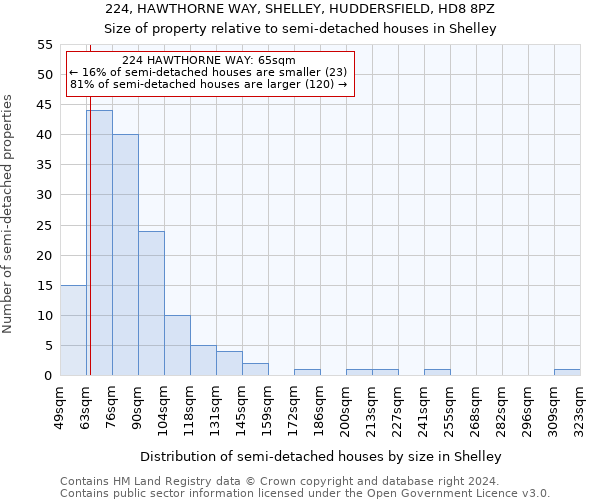 224, HAWTHORNE WAY, SHELLEY, HUDDERSFIELD, HD8 8PZ: Size of property relative to detached houses in Shelley