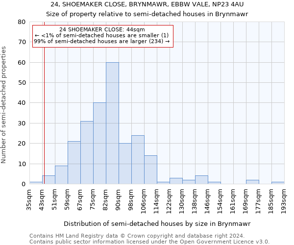 24, SHOEMAKER CLOSE, BRYNMAWR, EBBW VALE, NP23 4AU: Size of property relative to detached houses in Brynmawr