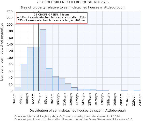 25, CROFT GREEN, ATTLEBOROUGH, NR17 2JS: Size of property relative to detached houses in Attleborough
