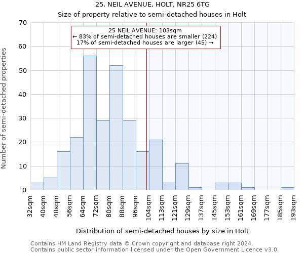 25, NEIL AVENUE, HOLT, NR25 6TG: Size of property relative to detached houses in Holt