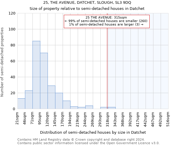 25, THE AVENUE, DATCHET, SLOUGH, SL3 9DQ: Size of property relative to detached houses in Datchet