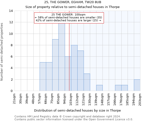 25, THE GOWER, EGHAM, TW20 8UB: Size of property relative to detached houses in Thorpe