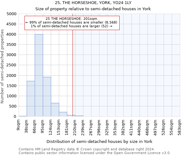 25, THE HORSESHOE, YORK, YO24 1LY: Size of property relative to detached houses in York