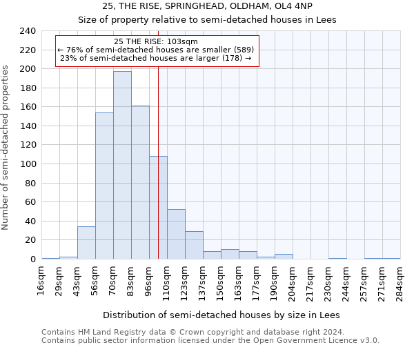 25, THE RISE, SPRINGHEAD, OLDHAM, OL4 4NP: Size of property relative to detached houses in Lees