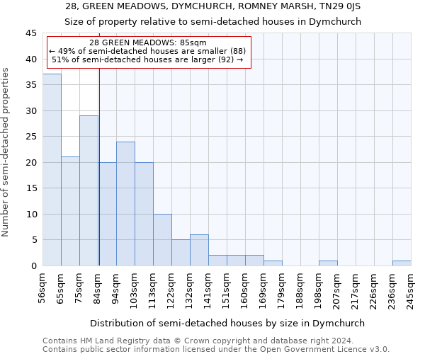 28, GREEN MEADOWS, DYMCHURCH, ROMNEY MARSH, TN29 0JS: Size of property relative to detached houses in Dymchurch