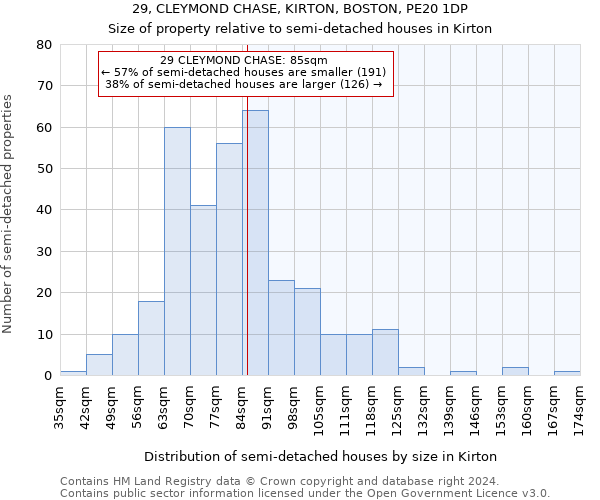 29, CLEYMOND CHASE, KIRTON, BOSTON, PE20 1DP: Size of property relative to detached houses in Kirton