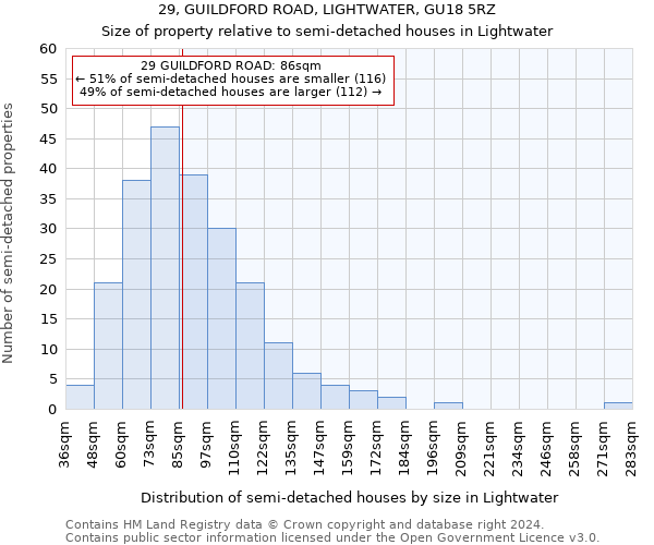 29, GUILDFORD ROAD, LIGHTWATER, GU18 5RZ: Size of property relative to detached houses in Lightwater