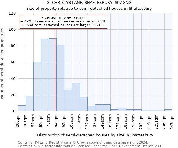 3, CHRISTYS LANE, SHAFTESBURY, SP7 8NG: Size of property relative to detached houses in Shaftesbury