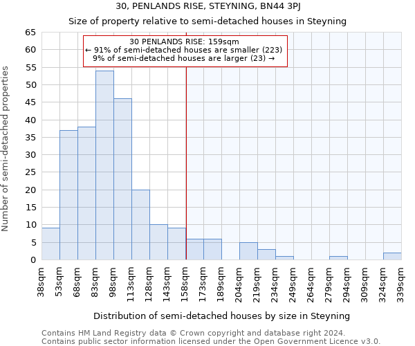 30, PENLANDS RISE, STEYNING, BN44 3PJ: Size of property relative to detached houses in Steyning